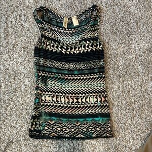 BKE Geometric Print Tank Top - Black, Teal & Cream